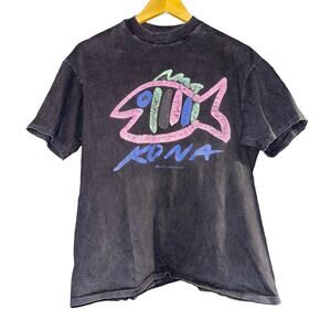 Vintage Single Stitch KONA Fish Shirt Women's XL Sgt Leisure Worn Y2K Distressed